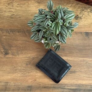** FENDI ** zucca canvas Elegant Black Men's Bifold Wallet
